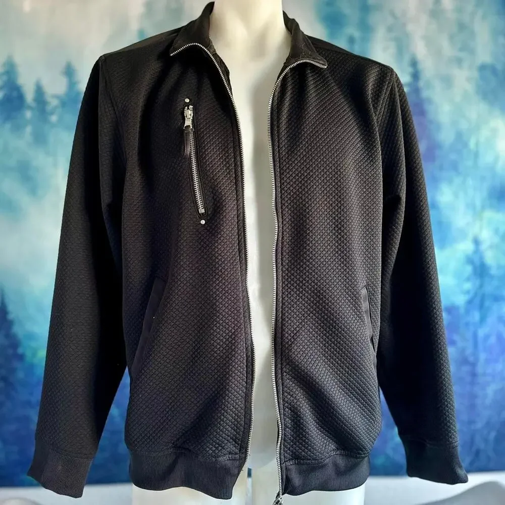 Mens Jacket Large Black Sleek Utility Lightweight Packable Travel Casual